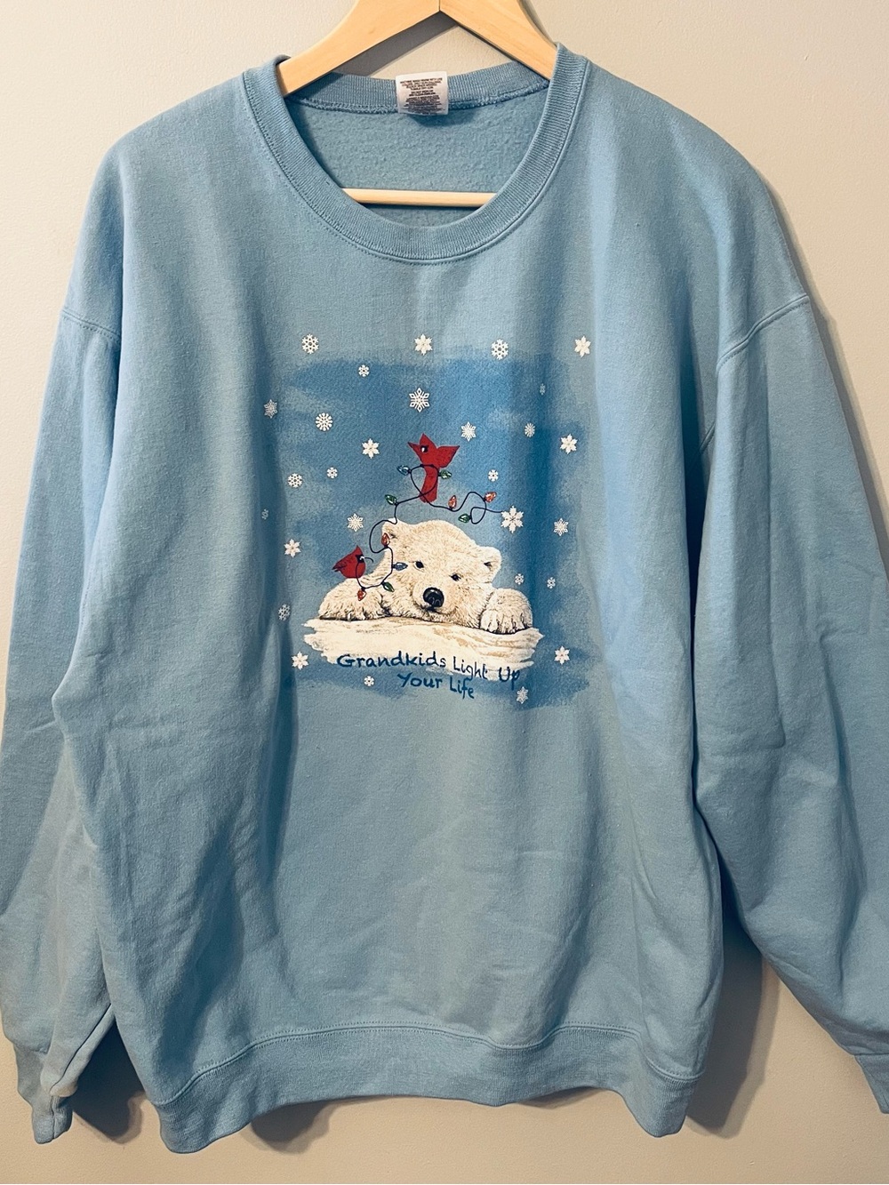 Vintage Embroidered Polar Bear Crewneck Women’s XL Blue Sweatshirt “Grandkids”